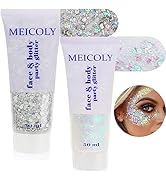 MEICOLY Clear White and Silver Body Glitter Set, Mermaid Face Glitter Gel, Singer Concerts Festiv...