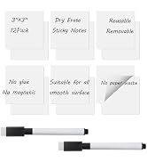 Reusable Dry Erase Sticky Notes, Dry Erase Stickers Labels, 12 PCS 3"x3" Removable White Board St...