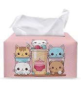 ZOUTAIRONG Milk Tea Cats Tissue Box Cover Rectangle Leather Tissue Holder for Home Restaurant Tis...