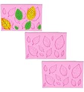 3Pcs Pink 3D Small Leaf Molds Silicone for Sugar Paste, Chocolate, Fondant, Butter, Resin, Polyme...