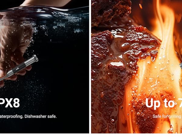 IPX8 waterproof dishwasher safe track internal temperature up to 221°F and the ambient up to 752°F