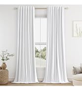 Guken White Linen Blackout Curtains 84 Inch Length 2 Panels Set for Living Room Bedroom Back Tab ...
