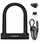 ROCKBROS U Lock Bike U Lock with Cable Heavy Duty Bike Lock Bicycle U Shackle 21mm U-Lock 4 ft Ca...
