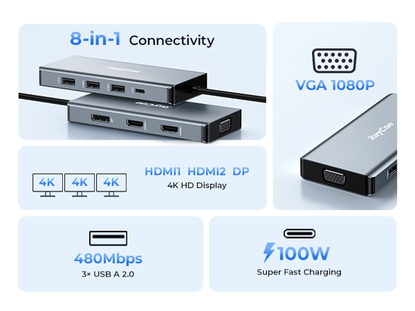 RayCue USB C Hub Adapters for MacBook Pro