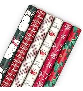 Hallmark Rustic Recyclable Christmas Wrapping Paper (6 Rolls: 180 Sq. Ft. Total) Red, White and H...
