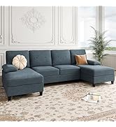 Shintenchi U-Shaped Sectional Sofa with Double Chaise, 4-Seat Linen Fabric Living Room Furniture ...