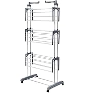 Clothes Drying Rack, 4-Tier Foldable Stainless Steel Drying Rack, Movable Laundry Drying Rack wit...