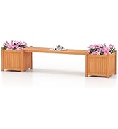 Giantex 2-in-1 Outdoor Bench with 2 Raised Garden Beds, Wood with Teak Oil Finish, Garden Bench S...