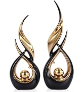 2 PCS Black Gold Ceramic Statues For Home Decor Accents, Modern Abstract Art Sculptures, Elegant ...