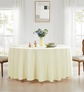 Aocoz Round Tablecloth 132 Inch 2 Pack Ivory Tablecloths Washable Decorative Linen Polyester Tabl...