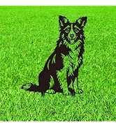 WADORN Border Collie Metal Decorative Garden Stakes, Black Dogs Silhouette Metal Outdoor Statues ...