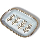 Aesthetic Ceramic Soap Dish for Shower, Soap Holder with Raised Relief, Shower Soap Dish for Sham...