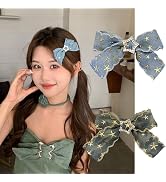 BUNLVDI 2Pcs Retro Denim Hair Bows for Women Gold Silver Star Hair Clips Y2K Fashion Accessories ...