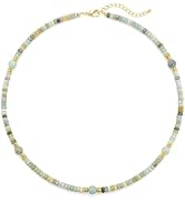 Angelstones Handmade Natural Gemstone Heishi Bead Choker Necklace for Women, 18K Gold Plated Adju...