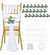 FUHSY White Chair Sashes Sheer Chair Bows Sashes 24 Pack 8FT Long Aisle Decorations for Wedding C...