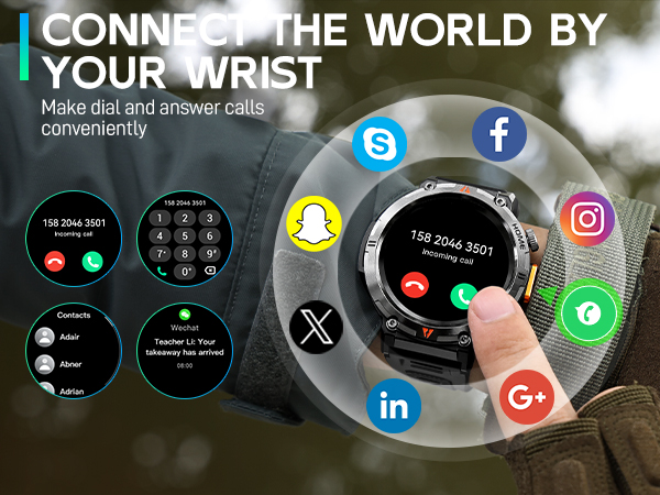 Military Smart Watches for Men 3ATM Waterproof (Built-in GPS) with Call/LED Flashlight,