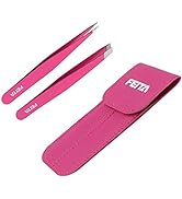 Precision Tweezers for Eyebrows - FEITA Professional Stainless Steel Slant & Pointed Eyebrow Twee...