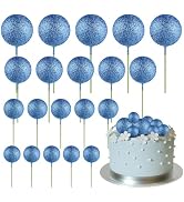 ASTARON 20 Pcs Ball Cake Topper Decorations Mini Balloons Cake Topper Sticks Blue Glitter Balls C...