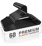 HOUSE DAY Black Plastic Hangers 60 Pack, Plastic Clothes Hangers Space Saving, Sturdy Clothing No...