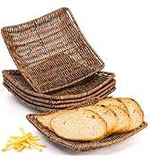 Yesland 6 Pack Imitation Wicker Bread Baskets, 9 x 9 Inch Square Bread Baskets for Serving Fast F...