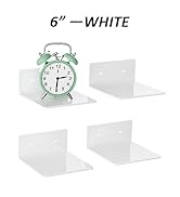 Hexsonhoma Sezanrpt 6 Inches White Acrylic Wall Shelves Set of 4, Moisture-proof, Wall Mounted St...