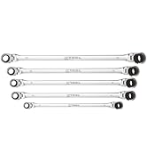 K Tool International XDDBM10 5 Piece Reversible Double Box Ratcheting Wrench Set for Garages, Rep...