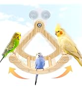 Jevnd Rocking Bird Toys Perch for Window and Cage, Bird Perch for Wall Suction Mount, Wooden Parr...