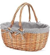 G GOOD GAIN Oval Picnic Basket with Folding Handles, Willow Hand Woven Shopping Basket, Bath Toy ...