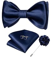 DiBanGu Solid Color Bow Ties Set for Men Formal Satin Self Tied Bow Tie Lapel Pin Pocket Square C...