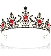 AHONEY Black Tiara and Crown for Women, Red Gem Royal Queen Crown Gothic Headband Rhinestone Tiar...