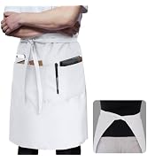ROTANET Long Server Apron Black with 3 Pockets Bistro Half Aprons for Men Women Waiter Waitress C...