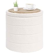PINPLUS Round Storage Ottoman Foot Rest Stool with Tray Velvet Sherpa Folding Storage Ottoman,Bou...