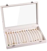 Frebeauty 15 Hooks Necklace Tray Velvet Neckalce Organizer with Clear Lid Lockable Necklace Holde...