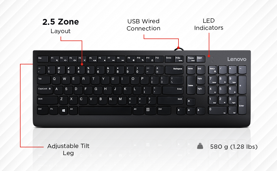 B07MMNVG4L Lenovo 300 USB Keyboard, Wired Black