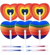 Bestage 20 Pcs Paper Fans,Rainbow Bulk Folding Foldable Hand Handheld Fans Wedding Heart Shaped A...