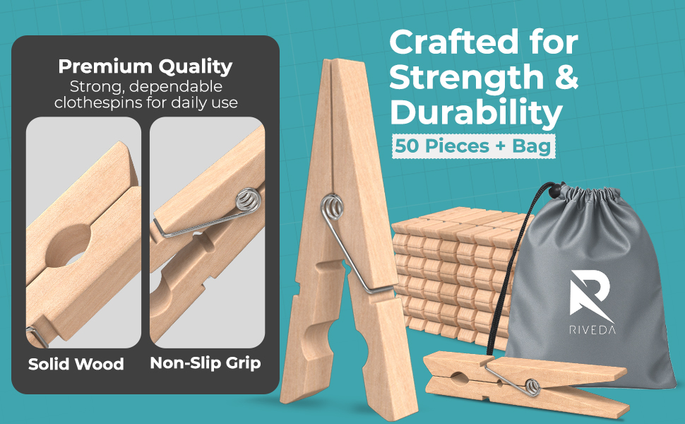 premium quality wooden clothespins 50 pieces with bag