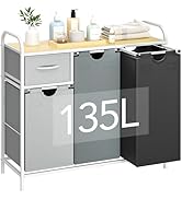 Yecaye Laundry Sorter 3 Section, Laundry Hamper with Shelf and 1 Drawer, 35.7Gal(135L) Laundry Ba...
