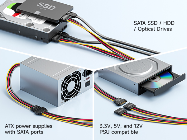 15 Pin SATA Power Splitter Cable