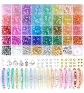 Funtopia 6mm Glass Beads Bracelet Making Kit, 1396pcs Gradient Glass Beads for Bracelets, 34 Colo...