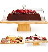 Pumtus Wood Cake Stand with Lid, 2-in-1 Multifunctional Serving Platter, Rectangular Cake Holder ...