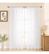 Aiyufeng Sheer Curtains 84 Inches Long for Bedroom, Jacquard Texture Leaf Pattern Light Filtering...