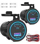 83W 12V USB Outlet Laptop Charger: Newest 2 Pack 65W USB-C PD3.0 and 18W QC3.0 Multi Car USB Port...