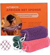 African Net Sponge Authentic, 3 Pieces African Exfoliating Net Sponge Body Back Scrubber Exfoliat...