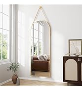 ZMYCZ Full Length Mirror, Arched Wall Mounted Mirror, 48"x16" Door Mirrors with Hanging Leather S...