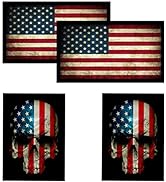 American Flag & Skull Flag HardHat & Helmet Stickers: 4 Decal Value Pack. Great for Motorcycle Bi...