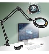 Ultra Long 3-Section Swing Arm 12X Magnifying Glass with Light and Stand, 4-Way Large Metal Clamp...