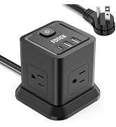 FDTEK Power Strip with USB C, 4 Outlets 3 USB 10 FT Extension Cord Black | Long Cord Flat Plug Ov...