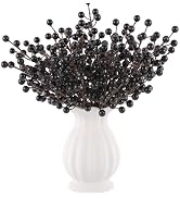 Rowfad 40 Pcs Artificial Berry Stems Branches, Halloween Black Faux Holly Berries Picks Ornaments...