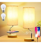 Set of 2 Smart Bedside Table Lamp with Wireless Charger & USB Port - Touch Control LED Desk Lamp ...