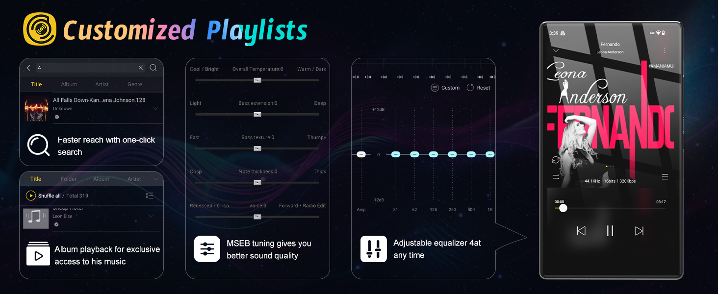 Series of interface screenshots showing digital controls or settings with blue LED-style indicators and various menu options.